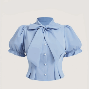 Bow-Tie Blouse with Ruffled Sleeves